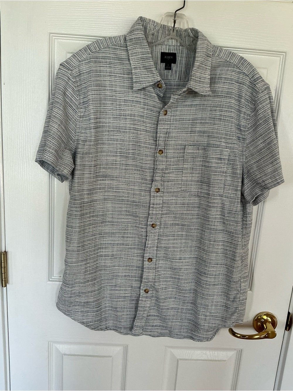 J. Crew Short Sleeve Striped Button-Up Shirt - Gray and White